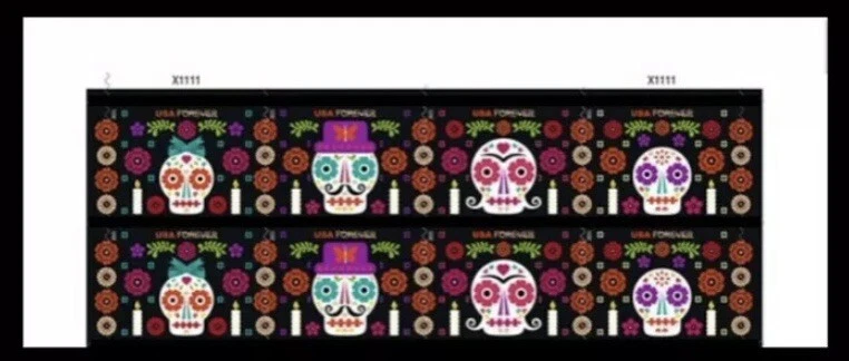 US Scott 5643c Day of the Dead Imperf NDC Upper plate block (8 stamps) MNH 2021 - Image 1 of 1