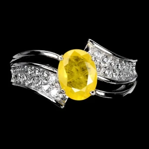 Anillo De Plata Esterlina 925 Ovalado Con Zafiro Amarillo 8x6mm Joyería Talla 9 - Imagen 1 de 10