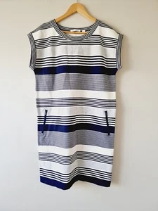 TRENERY Blue Striped Sleeveless Jersey Shift Dress SIZE LARGE 14 pockets - Picture 1 of 7
