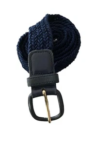 Canterbury Navy Blue Stretch Belt Size 38-40 Leather Tabs Gold Buckle Golf VTG - Picture 1 of 9