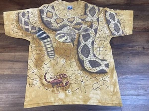 Vintage 1996 Snake Python Rattle Snake Brown Liquid Blue Size XL All Over Print - Picture 1 of 6