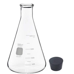 PYREX 4980-2L, 2000ml Narrow Mouth Erlenmeyer Flask w/ Rubber Stopper (Single) - Picture 1 of 1