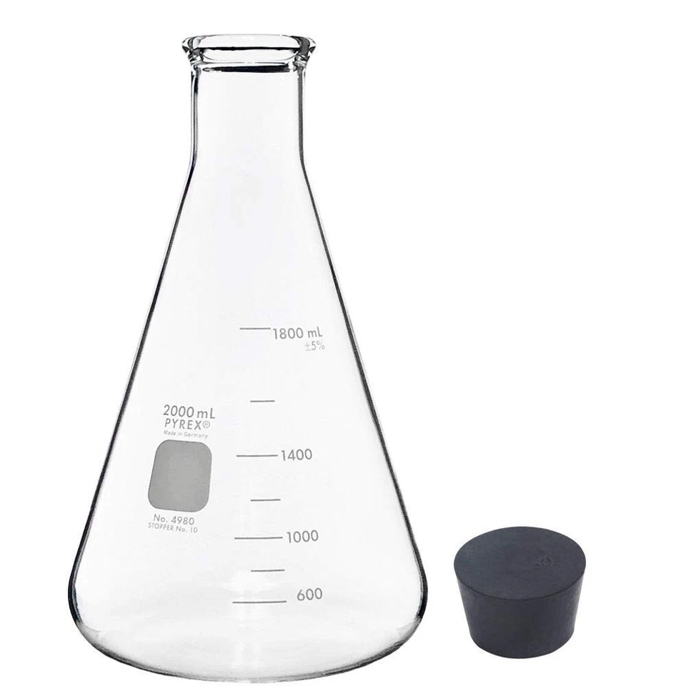 Frasco Erlenmeyer boca estrecha PYREX 4980-2L, 2000 ml con tapón de goma (único) Foto 1 de 1