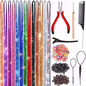 Hair Tinsel Kit - Fairy Hair Tinsel with Tools 48 Inch Hair Tinsel Heat Resistan - Picture 1 of 12