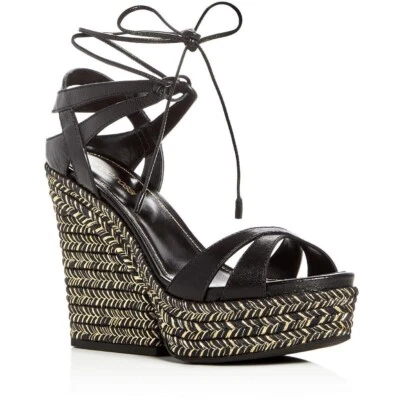 Sandalias de cuña alpargata de cuero negro Sergio Rossi Bilbao talla EU 38,5 NUEVAS $875 Foto 1 de 4