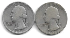 ** 1934-P  & D  WASHINGTON  QUARTER  SET  CIRCULATED  NICE  -  90%  SILVER  ** - Picture 1 of 2