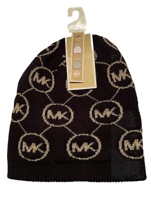Gorro Michael Kors Reversible Metálico Logo Jacquard Talla Única Negro Nuevo con Etiquetas $68 Foto 1 de 4
