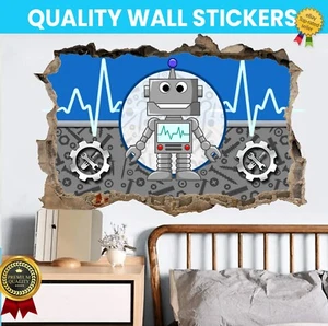 Roboter Loch in Wandsticker Kunst Aufkleber Deko Kinderzimmer Deko - Bild 1 von 2