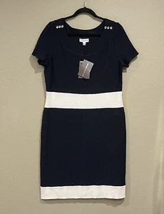 St John Dress Santana knit size Medium Black White Short Sleeve Ribbed Knit NWT - Picture 1 of 9
