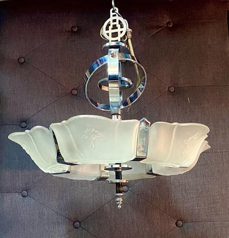 RARE Markel Slip Shade Hollywood Art Deco mid century Chandelier Pendant Cover