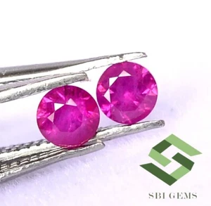 Par de piedras preciosas sueltas redondas con corte de diamante de rubí natural certificado de 3,75 mm 0,54 CTS - Imagen 1 de 5