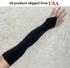 Top Quality 23" Black Fingerless Long Satin Halloween Costume Prom Opera Gloves - Picture 1 of 1