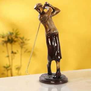 Brass Idol Golfer Taking Shot Golden Bronze Color Height 9.5 Inch Gift Piece - Picture 1 of 12