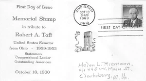 1161 4c Robert A. Taft, Riemann cachet in violet [97377] - Picture 1 of 1