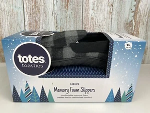 Totes Toasties Men's Slippers House Shoes Memory Foam Grey Buffalo Checked - New - Picture 1 of 8