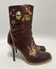VTG CHRISTIAN  DIOR BY JOHN GALLIANO BROWN EMBROIDERED LEATHER BOOTS 38