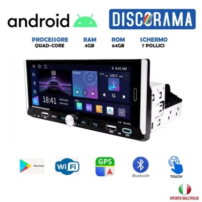 AUTORADIO ANDROID 4GB RAM 7 POLLICI 1 DIN STEREO CARPLAY ANDROID AUTO WIFI - Immagine 1 di 4