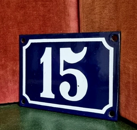 French vintage enamel house sign number 15 for door gate wall street portal Cover
