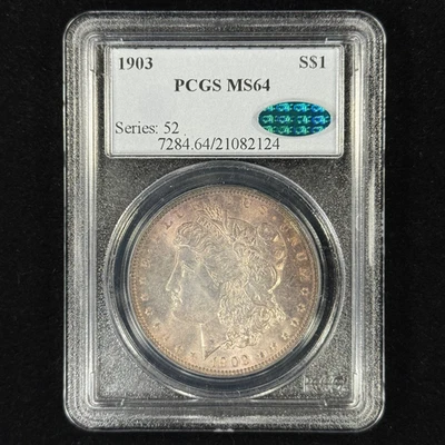 1903 $1 MS64 CAC Toned Morgan Dollar - Old PCGS Holder - Pretty Toning Looks Gem - Image 1 of 2