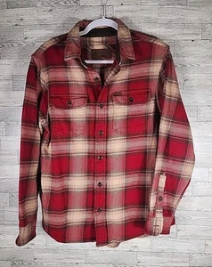 Orvis Heavy Flannel Shirt Jacket Plaid Button Up Pockets Red Gray Mens Small - Picture 1 of 6