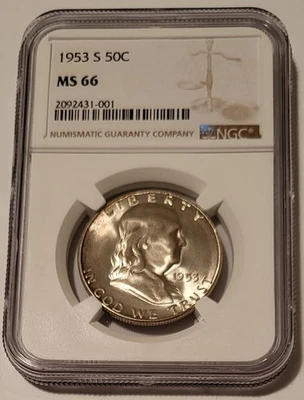 1953 S Franklin Half Dollar MS66 NGC Light Toning - Image 1 of 4