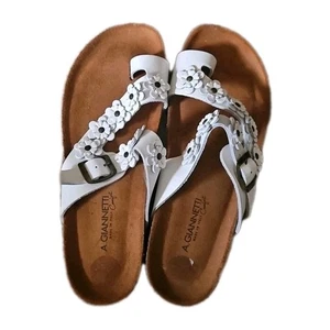 A. Giannetti Comfort Sandles Women's Size 7 White Floral Slip-on Shoes Italian - Picture 1 of 8