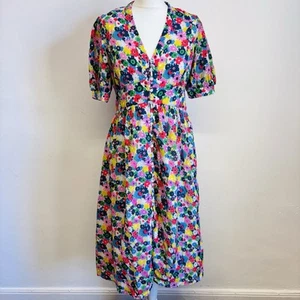 Boden Tea Dress Size 12 Bright Floral Elsa Crinkle Midi Paintbox Ditsy - Picture 1 of 13