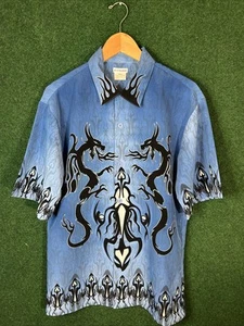 Y2K No Boundaries Flame Dragon Print Button Up Short Sleeve Shirt Sz Small  - Picture 1 of 4