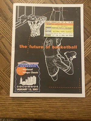 Lebron James 2001 HS Soph National Hoops programa clásico y talón de boleto SVSM raro Foto 1 de 2