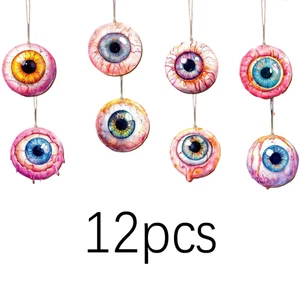 Set of 12 Creepy Eyeball Hanging Decorations for Halloween Party Spooky Eye Orna - Picture 1 of 12