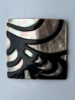 Carved Natural Gray Shell Square Cabochan 1.5" Pendant - Image 1 of 3