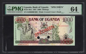 Uganda 1000 Shillings 1997 P36cs "Specimen N.003"  Uncirculated Grade 64 Top Pop - Picture 1 of 2