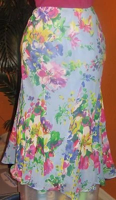 RALPH LAUREN NWT $169 100% silk skirt dusty blue flowers women's skirt floral - Image 1 of 2