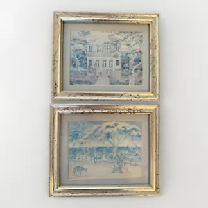 VTG E. Foster Framed Watercolors Set Of 2 Beach Children House 1983 1987 Blue - Picture 1 of 15