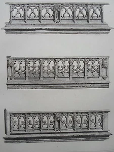 BALUSTRADE CATHEDRALE SENLIS GRAVURE ARCHITECTURE MOYEN AGE XIXéme - Picture 1 of 2