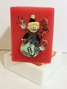 Avon Decorative Red Candle Tin Accent Snowman Ornament in Original Box - Picture 1 of 11