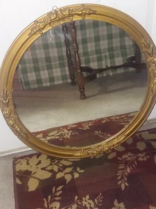 Was 295 Lg Antique Vintage Gold Mirror, Wood Framed Bevelled Gilted 25" Round - Picture 1 of 12