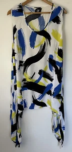 Taking Shape Size 18 Longline Singlet Top White Blue Yellow Black Drape Sides - Picture 1 of 6