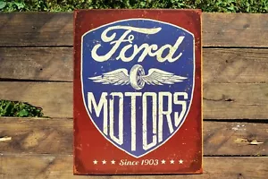 Letrero de metal de lata de Ford Motors - distribuidor - camionetas - Motor Co. - logotipo de rueda alada - Imagen 1 de 4