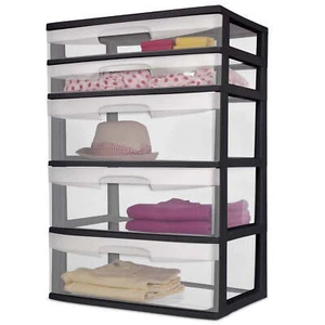 Sterilite Plastic 5 Drawer Wide Tower Black Free Shipping - Picture 1 of 7