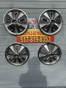 1966 Ford Mustang Spinner Red Whiteblue Set 4 Rare Original Stainless Hubcaps14” - Picture 1 of 16