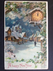 Superbe cpa Fantaisie Gaufrées NOUVEL AN New Year NEIGE Snow PENDULE MINUIT - Imagen 1 de 2