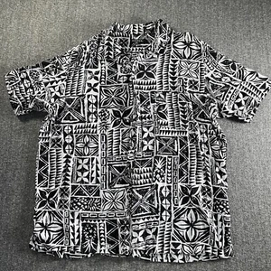 George Hawaiihemd Herren Lg 100% Rayon Tribal Print Ananas schwarz-weiß - Bild 1 von 7