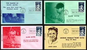 USA, SCOTT # 2046, SET OF 4 RW CACHETS FDC COVER - HANDS OF BABE RUTH YEAR 1983 - Picture 1 of 5