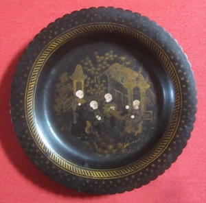 Orig. Holzteller Lackmalerei Goldmalerei am Hof China Qing-Dynastie um 1890 - Bild 1 von 17