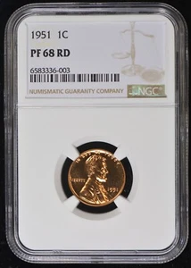 1951 Lincoln Wheat Cent NGC PF 68 RD Red - Picture 1 of 2