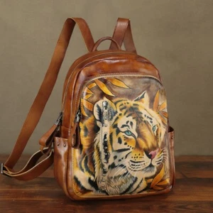 Mochila Cartera de Cuero Genuino Pintada a Mano para Mujer Mochila Bolso - Imagen 1 de 9