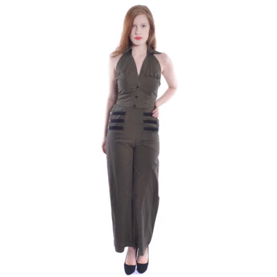 Rockabella Rockabilly Vintage Retro Military Overall Jumpsuit - Victoria Oliv - Bild 1 von 3