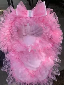 Pink baby universal carseat cosytoes/footmuff liner frilly bling personalised - Picture 1 of 10