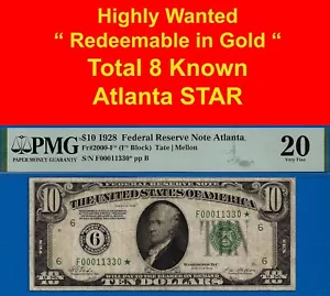 1928 $10 FRN Atlanta Star PMG 20 fancy serial rare total 8 known star Fr 2000-F* - Picture 1 of 4